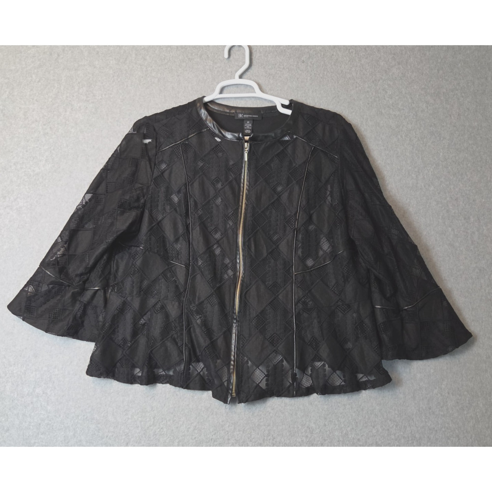 INC International Concepts Black LS Sheer Lace Peplum Jacket Women's Plus 2X